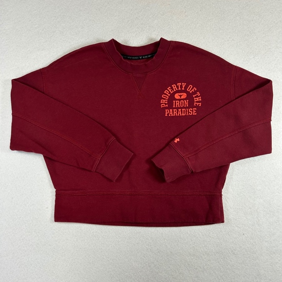 Under Armour Project Rock Fleece LC Crewneck Women XS Burgundy Paradise Pullover - Picture 1 of 9